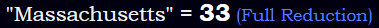 "Massachusetts" = 33 (Full Reduction)