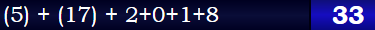 (5) + (17) + 2+0+1+8 = 33