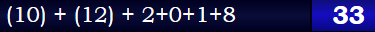 (10) + (12) + 2+0+1+8 = 33