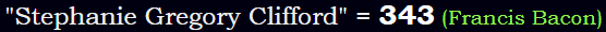 "Stephanie Gregory Clifford" = 343 (Francis Bacon)