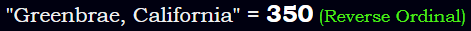 "Greenbrae, California" = 350 (Reverse Ordinal)