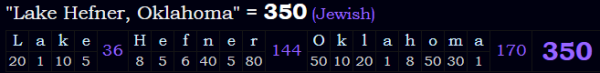 "Lake Hefner, Oklahoma" = 350 (Jewish)