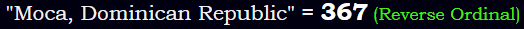 "Moca, Dominican Republic" = 367 (Reverse Ordinal)