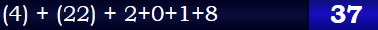 (4) + (22) + 2+0+1+8 = 37