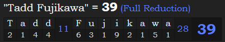 "Tadd Fujikawa" = 39 (Full Reduction)