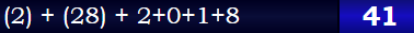 (2) + (28) + 2+0+1+8 = 41