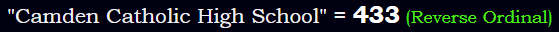 "Camden Catholic High School" = 433 (Reverse Ordinal)