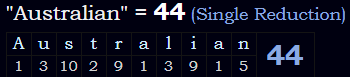 "Australian" = 44 (Single Reduction)