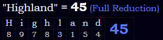 "Highland" = 45 (Full Reduction)