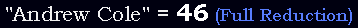 "Andrew Cole" = 46 (Full Reduction)