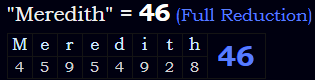 "Meredith" = 46 (Full Reduction)