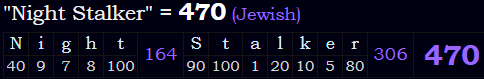 "Night Stalker" = 470 (Jewish)