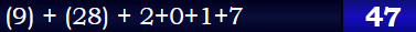 (9) + (28) + 2+0+1+7 = 47