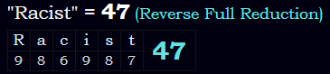 "Racist" = 47 (Reverse Full Reduction)