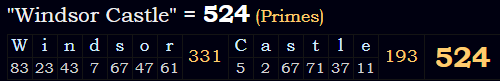 "Windsor Castle" = 524 (Primes)