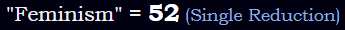 "Feminism" = 52 (Single Reduction)