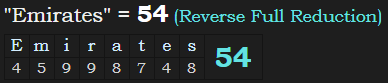 "Emirates" = 54 (Reverse Full Reduction)
