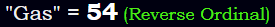 "Gas" = 54 (Reverse Ordinal)