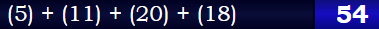 (5) + (11) + (20) + (18) = 54