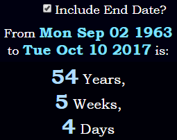 54 years, 5 weeks, 4 days