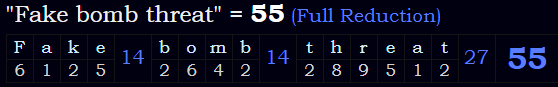 "Fake bomb threat" = 55 (Full Reduction)