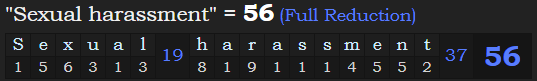 "Sexual harassment" = 56 (Full Reduction)