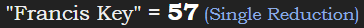 "Francis Key" = 57 (Single Reduction)