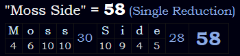 "Moss Side" = 58 (Single Reduction)