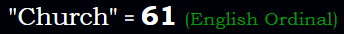 "Church" = 61 (English Ordinal)