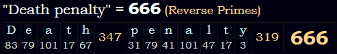 "Death penalty" = 666 (Reverse Primes)