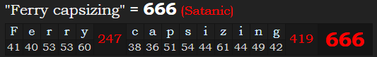 "Ferry capsizing" = 666 (Satanic)