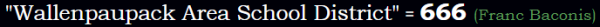 "Wallenpaupack Area School District" = 666 (Franc Baconis)