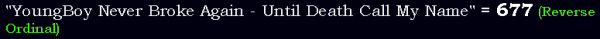 "YoungBoy Never Broke Again - Until Death Call My Name" = 677 (Reverse Ordinal)