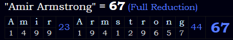 "Amir Armstrong" = 67 (Full Reduction)