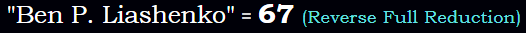 "Ben P. Liashenko" = 67 (Reverse Full Reduction)