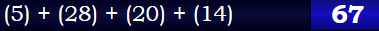 (5) + (28) + (20) + (14) = 67