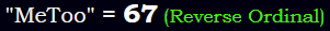 "MeToo" = 67 (Reverse Ordinal)
