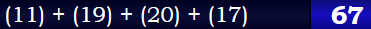 (11) + (19) + (20) + (17) = 67