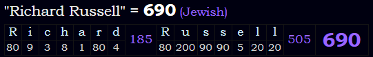 "Richard Russell" = 690 (Jewish)