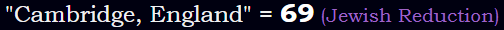 "Cambridge, England" = 69 (Jewish Reduction)