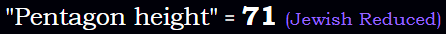 "Pentagon height" = 71 (Jewish Reduced)