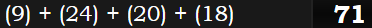 (9) + (24) + (20) + (18) = 71