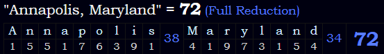 "Annapolis, Maryland" = 72 (Full Reduction)