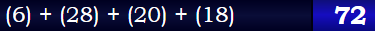 (6) + (28) + (20) + (18) = 72