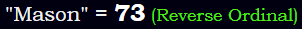 "Mason" = 73 (Reverse Ordinal)