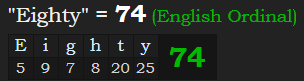 "Eighty" = 74 (English Ordinal)
