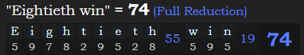 "Eightieth win" = 74 (Full Reduction)