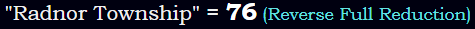 "Radnor Township" = 76 (Reverse Full Reduction)