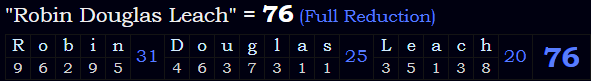 "Robin Douglas Leach" = 76 (Full Reduction)
