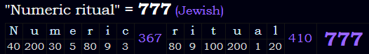 "Numeric ritual" = 777 (Jewish)